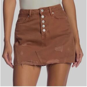 We The Free Denim Mini Skirt Free People Rust Button Fly 100% Cotton Womens 27